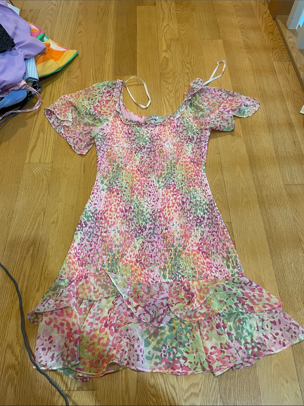 BCBGeneration Pink Multi-Color Smocked Ruffle Dress